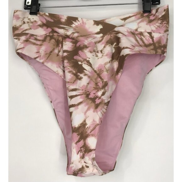 Aerie Hop Lun Bikini Bottom Womens Size XL High Waist Pink Brown Back Swim - Picture 1 of 8